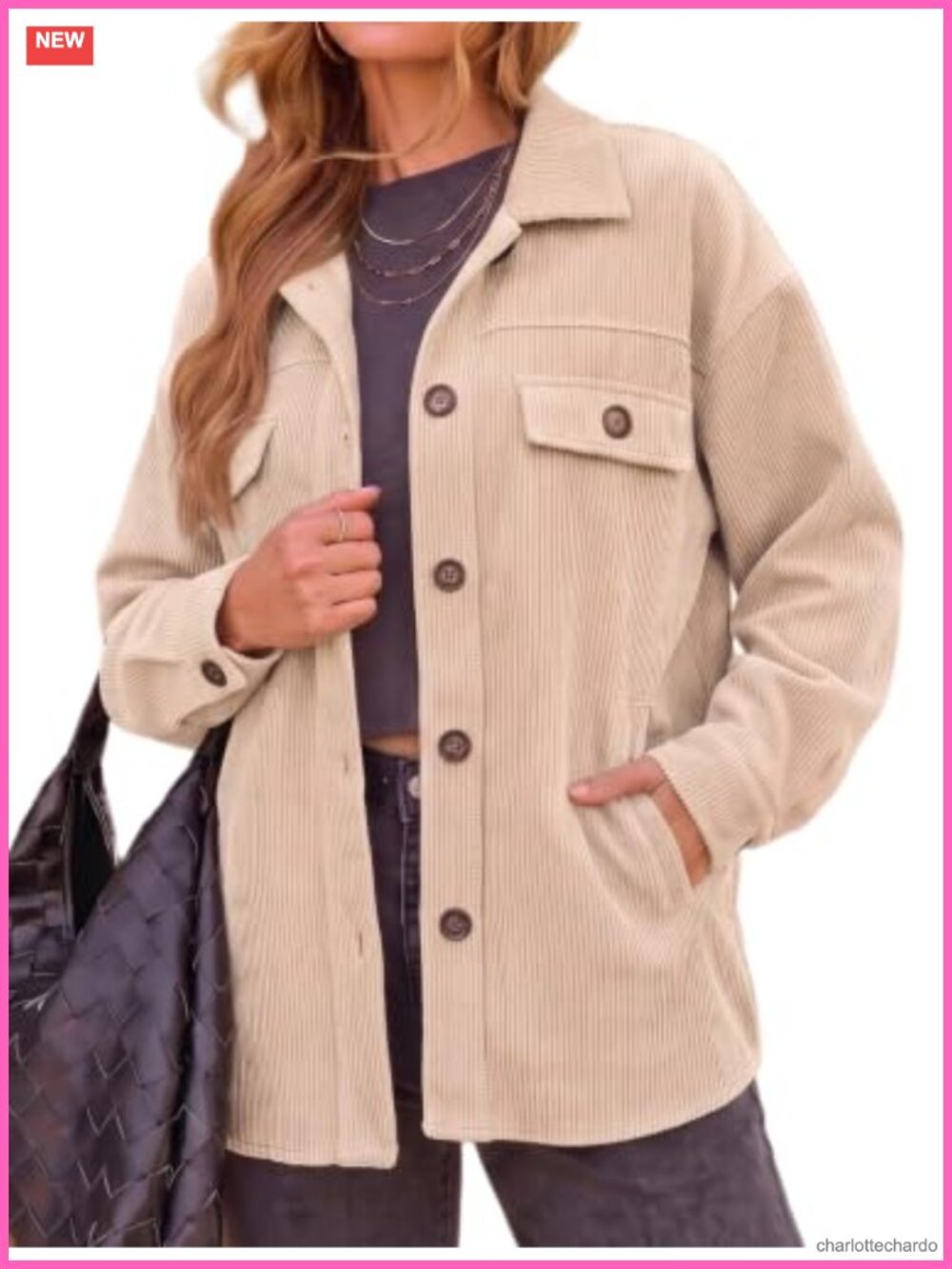 Corduroy Shacket Button Down Long Sleeve Oversized Jacket Coat